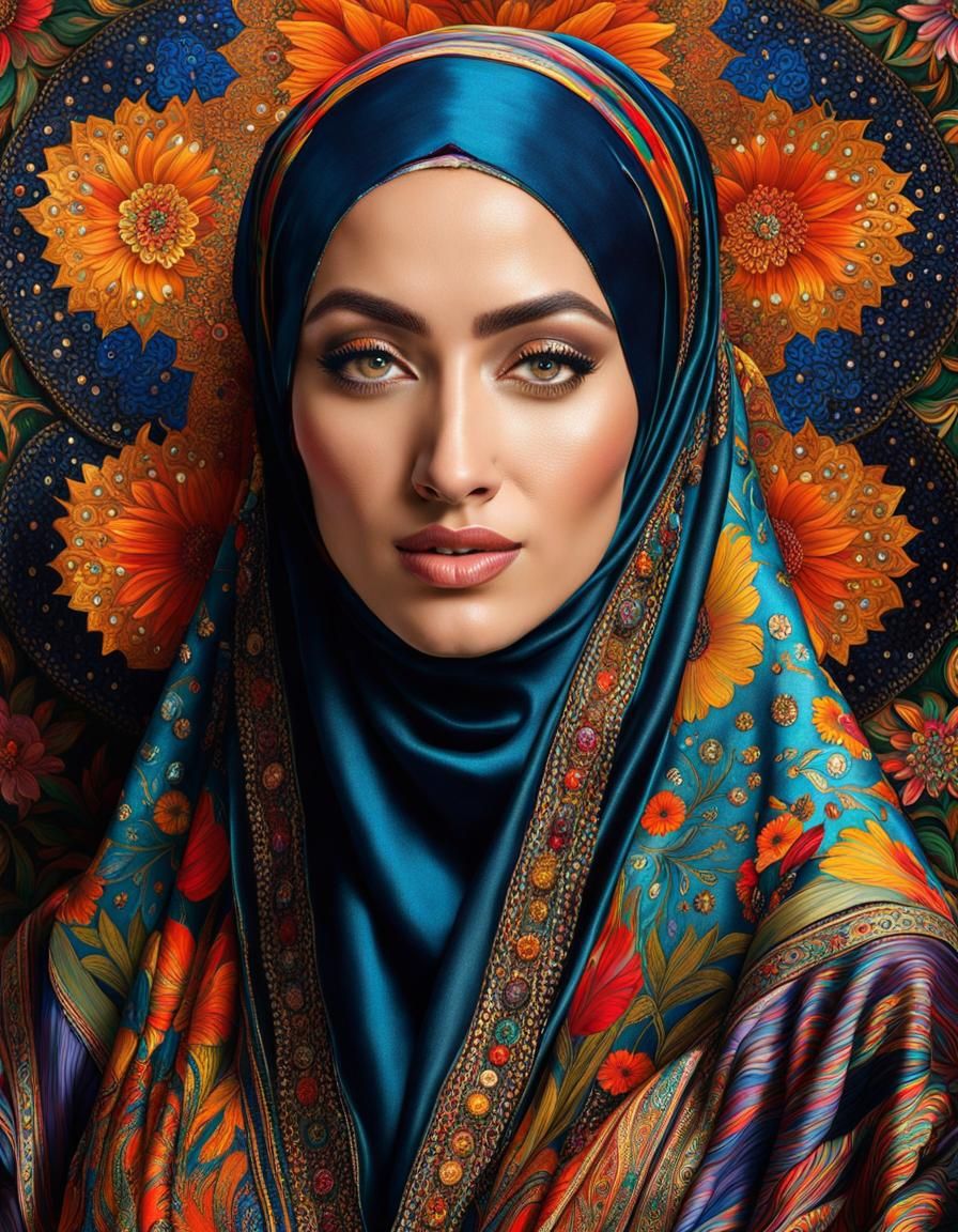 Psychedelic Portrait of Woman in Hijab