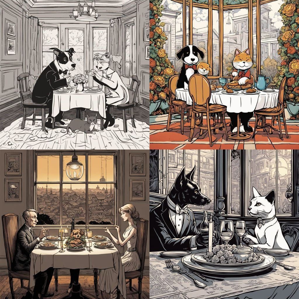 Surrealistic Charles Schulz-Inspired Dinner Scene