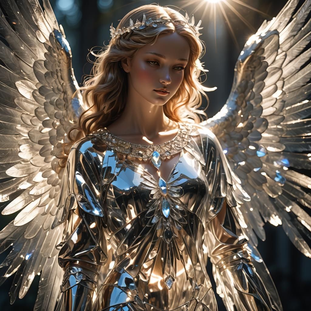 Ethereal Angel with Crystal Wings in Backlight