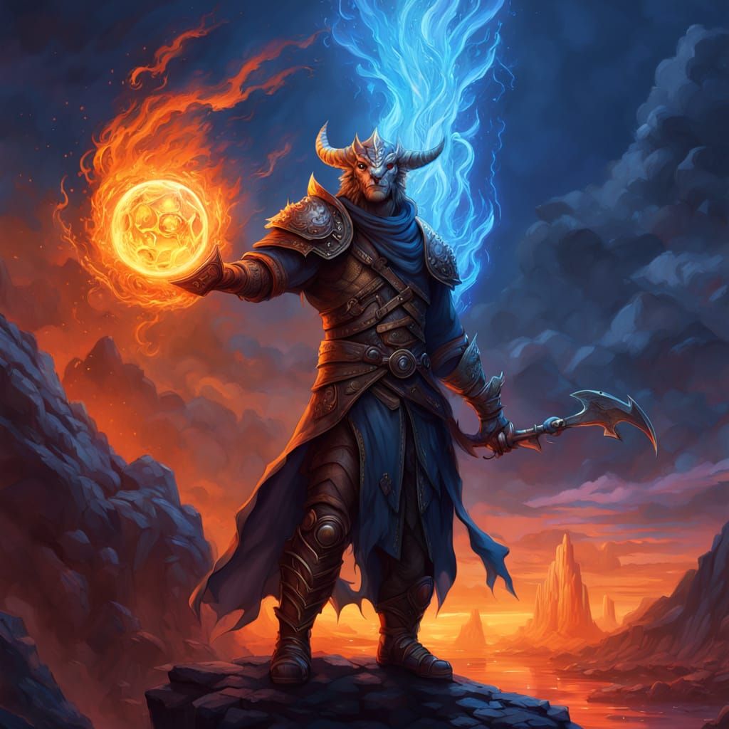 Dragonborn Sorcerer Casting Spell on Volcanic Cliffs