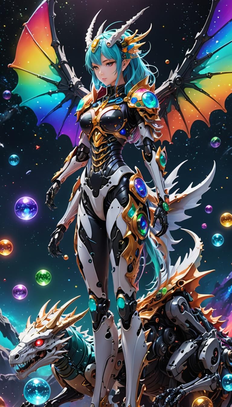 Anime Dragon Girl with Robot Skeleton in 3D