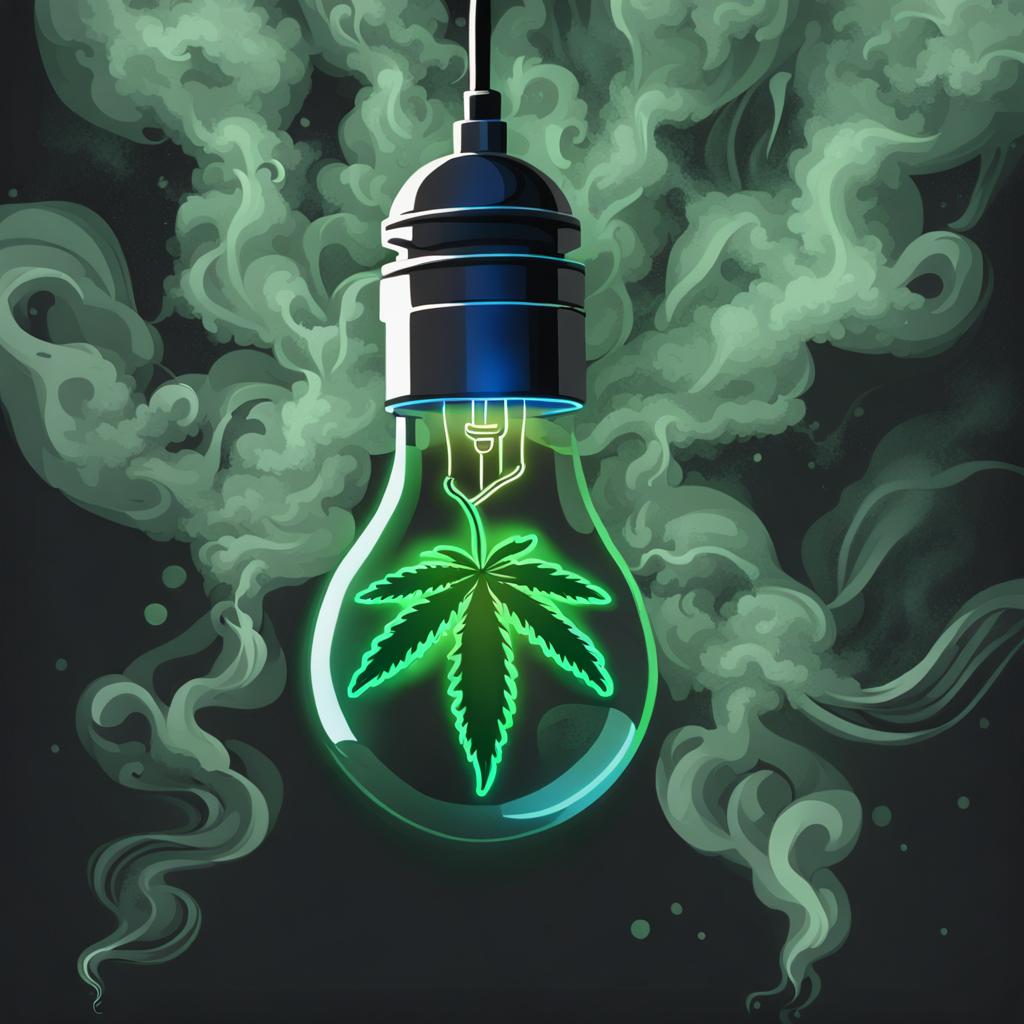 Cartoon Lightbulb with Cannabis Leaf Neon Design