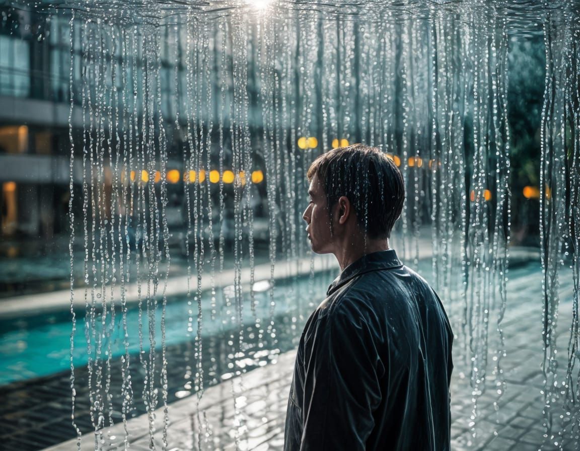 Abstract Portrait Behind Rain-Streaked Glass