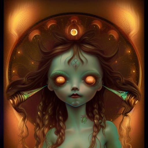 Bioluminescent Centaur Doll Portrait in Retrowave Style