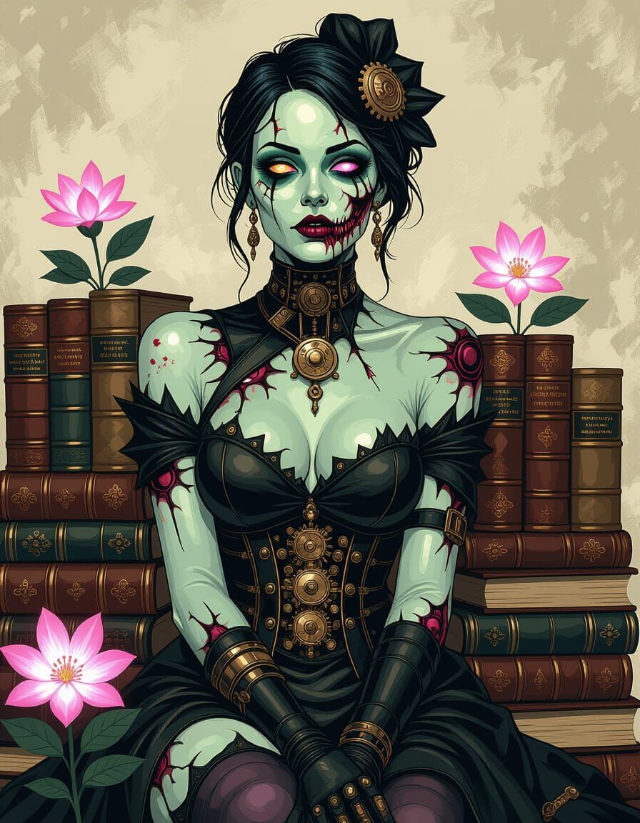 Steampunk Zombie Woman in Polychromatic Artwork