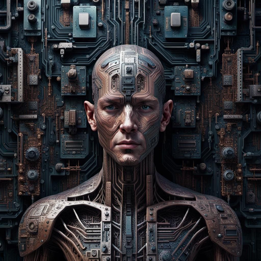 Circuitry Humanoid in Detailed Matte Painting Style