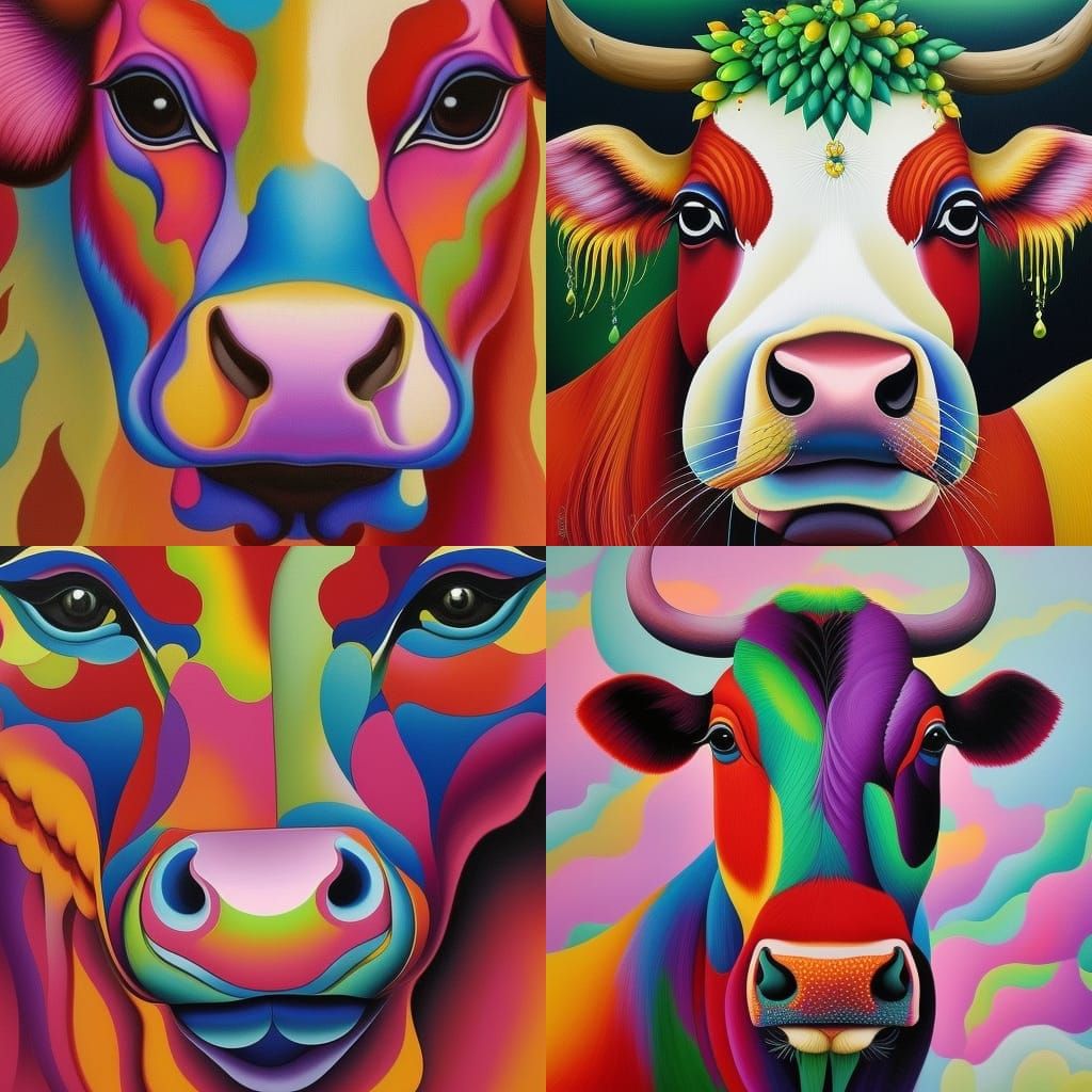 Surreal Cow Dripping Paint in Fantastical Style