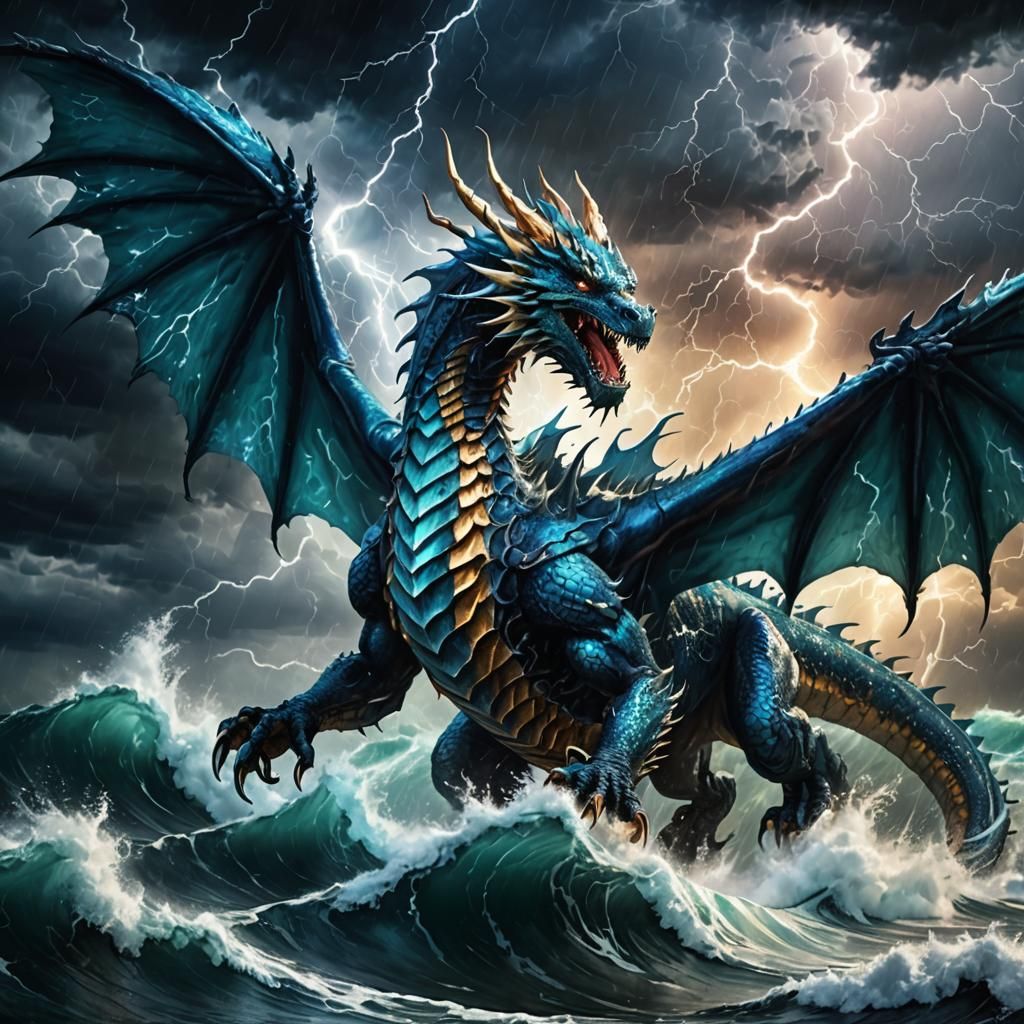 Majestic Ocean Dragon Unleashes Lightning in Digital Art