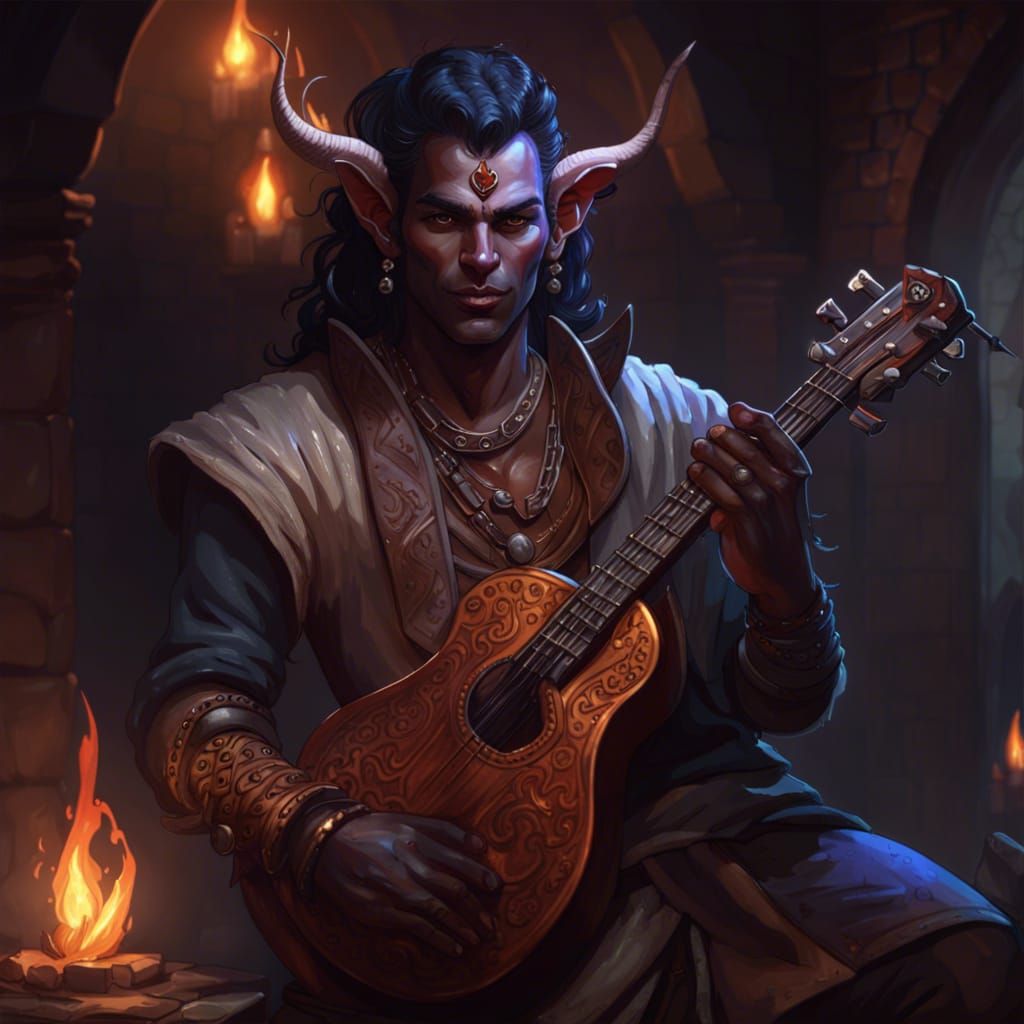 Indian Tiefling Bard in Dark Fantasy Style