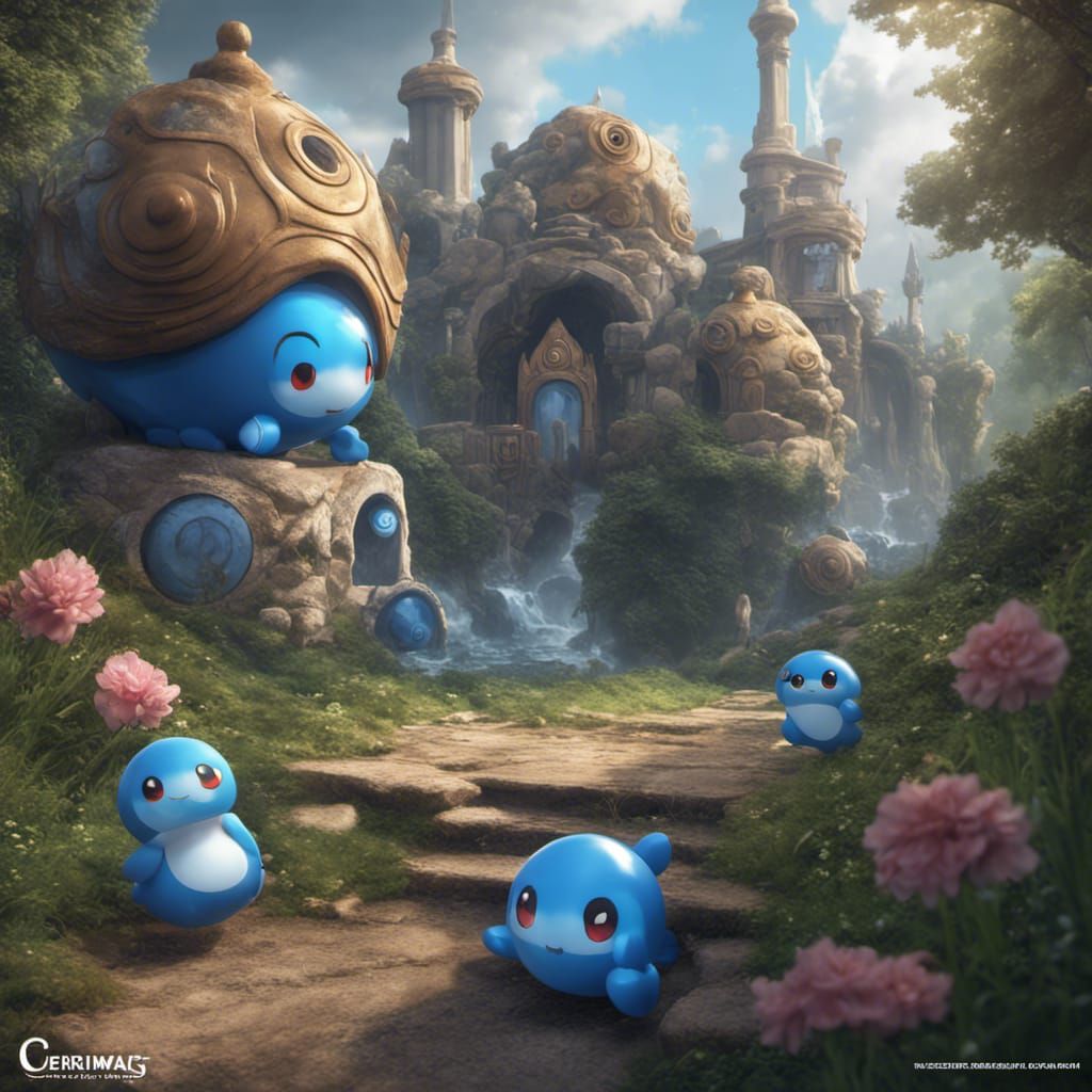 Cherim and Poliwag Hybrid in Detailed Digital Painting