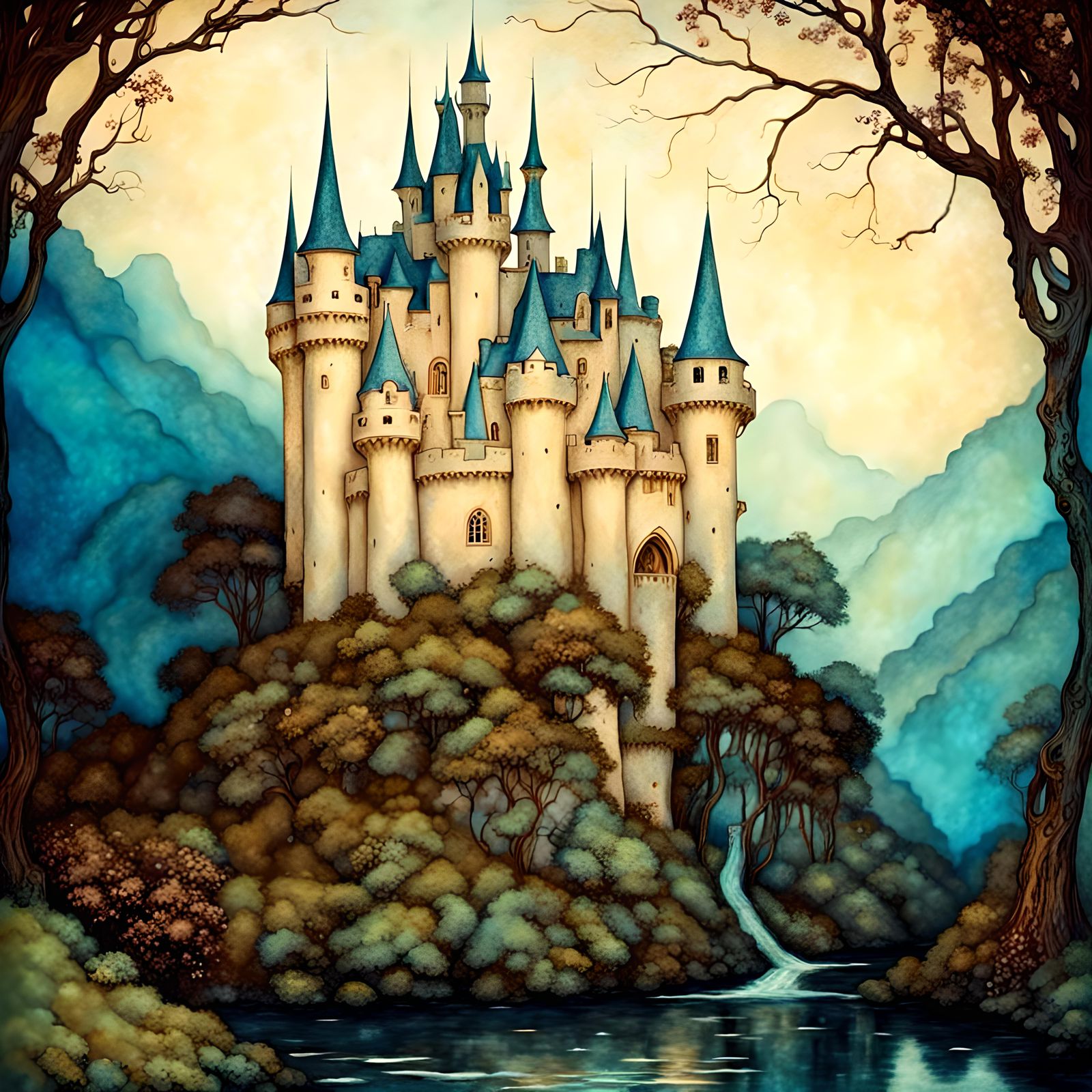 Beautiful fantasy fairy castle, mysterious, art nouveau, sty...