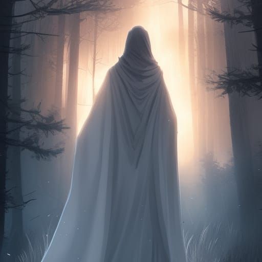 Woman in White Cloak by Bonfire: Hyperdetailed Concept Art