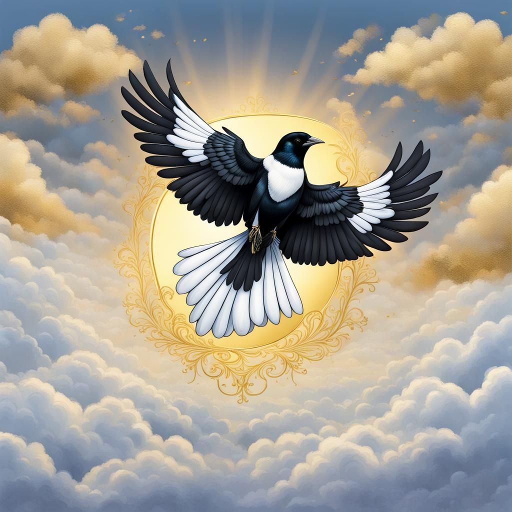 Majestic Magpie on Golden Clouds