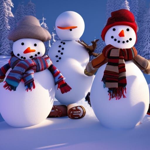 Snowmen Body Portrait in Bill Watterson Style