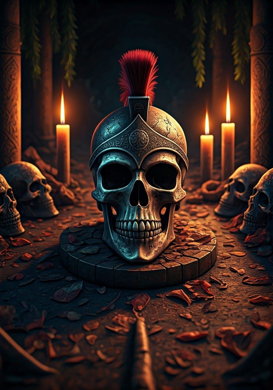 Spartan Skulls Made of Flowers in Manga Style