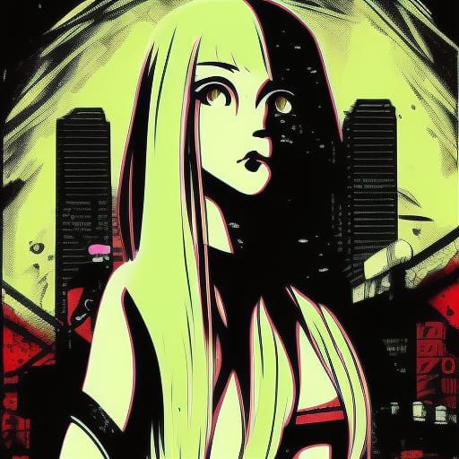 Creepy Horror Girl in Cyberpunk Synthwave Style