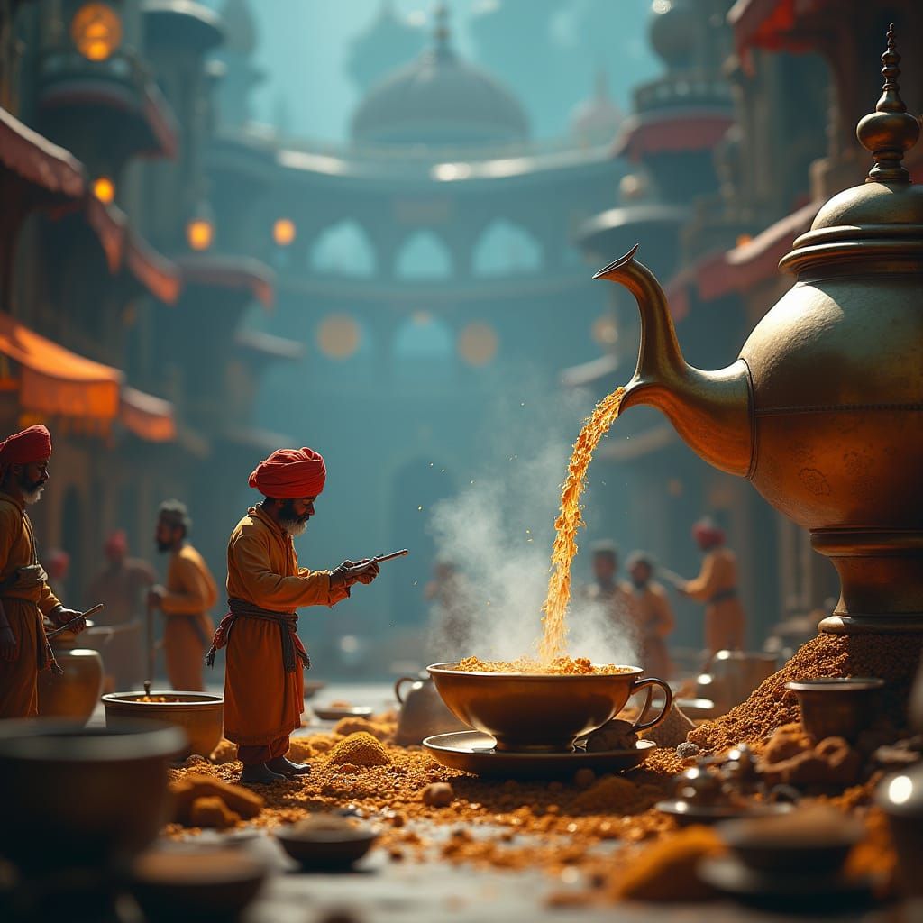 Miniature Chai-Making Metropolis in Vibrant, Whimsical Style