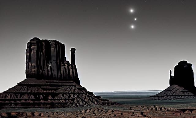 Monument Valley at night, stars, strange ghostly lights, Close Encounters of the Third Kind, Stephen Spielberg