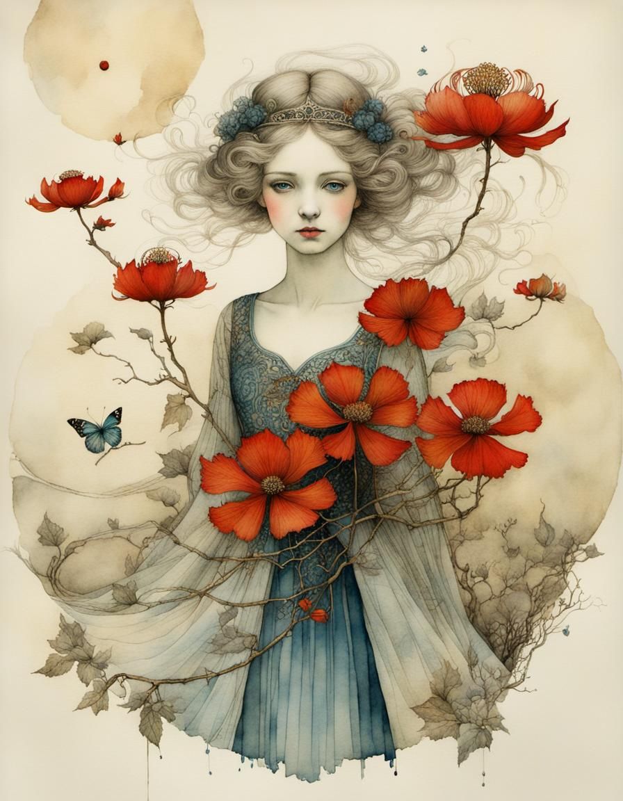 Delicate Watercolor Princess Inspired by Arthur Rackham