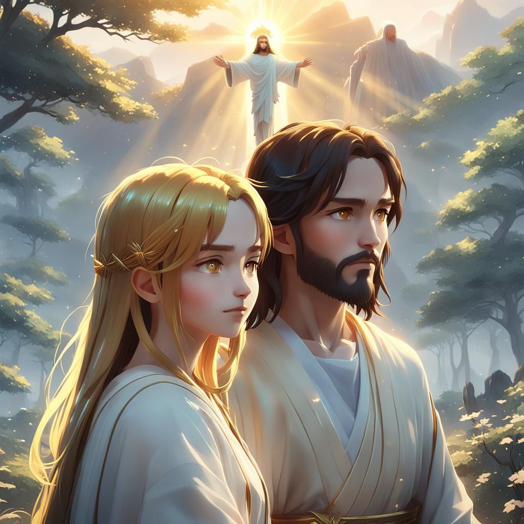 Emma and Jesus Christ in Anime Style