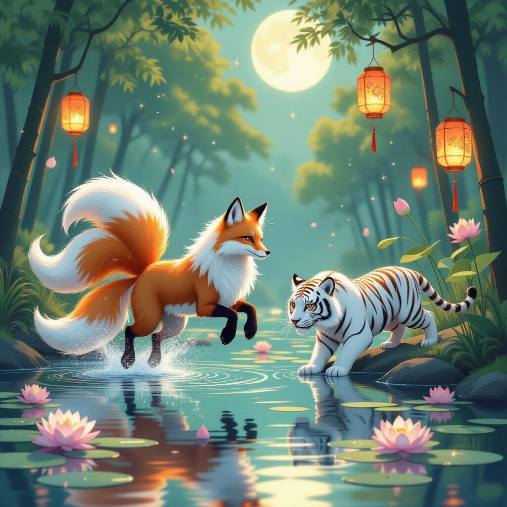 Nine-Tailed Fox and White Tiger Fantasy