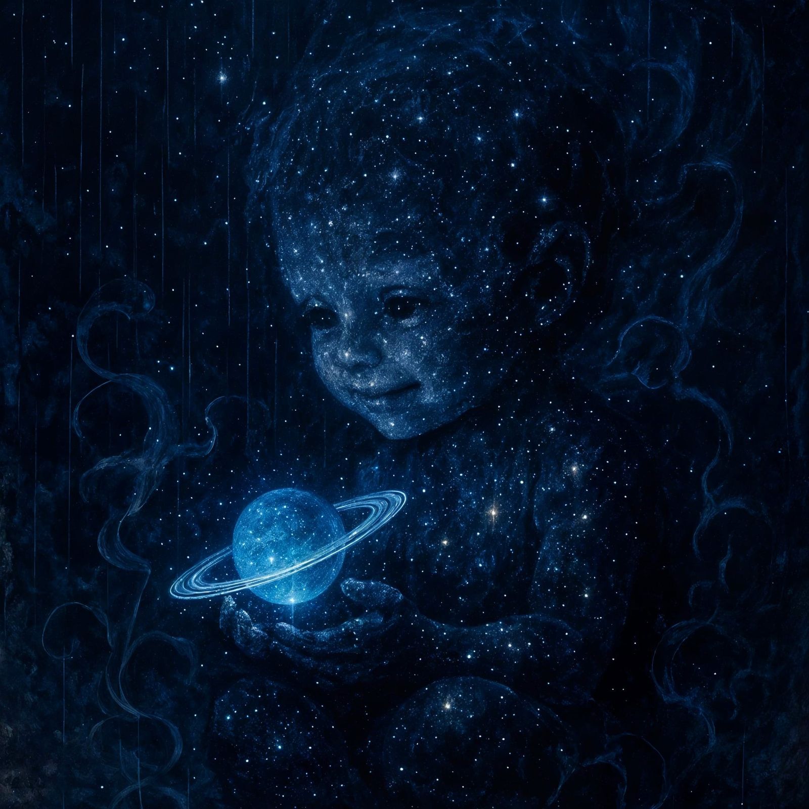 Star Child with Planet in Cosmic Rain