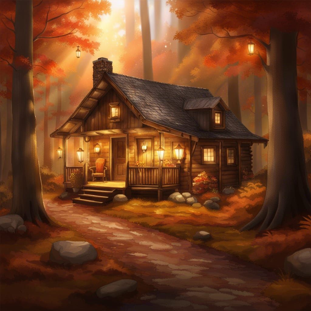Cozy Lantern-lit Cabin in Peaceful Woods