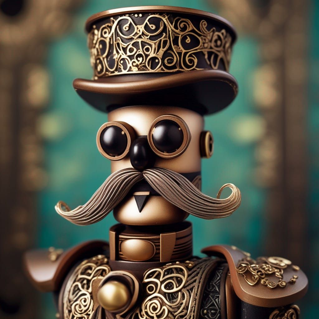 Steampunk Nutcracker Soldier with Intricate Mustache