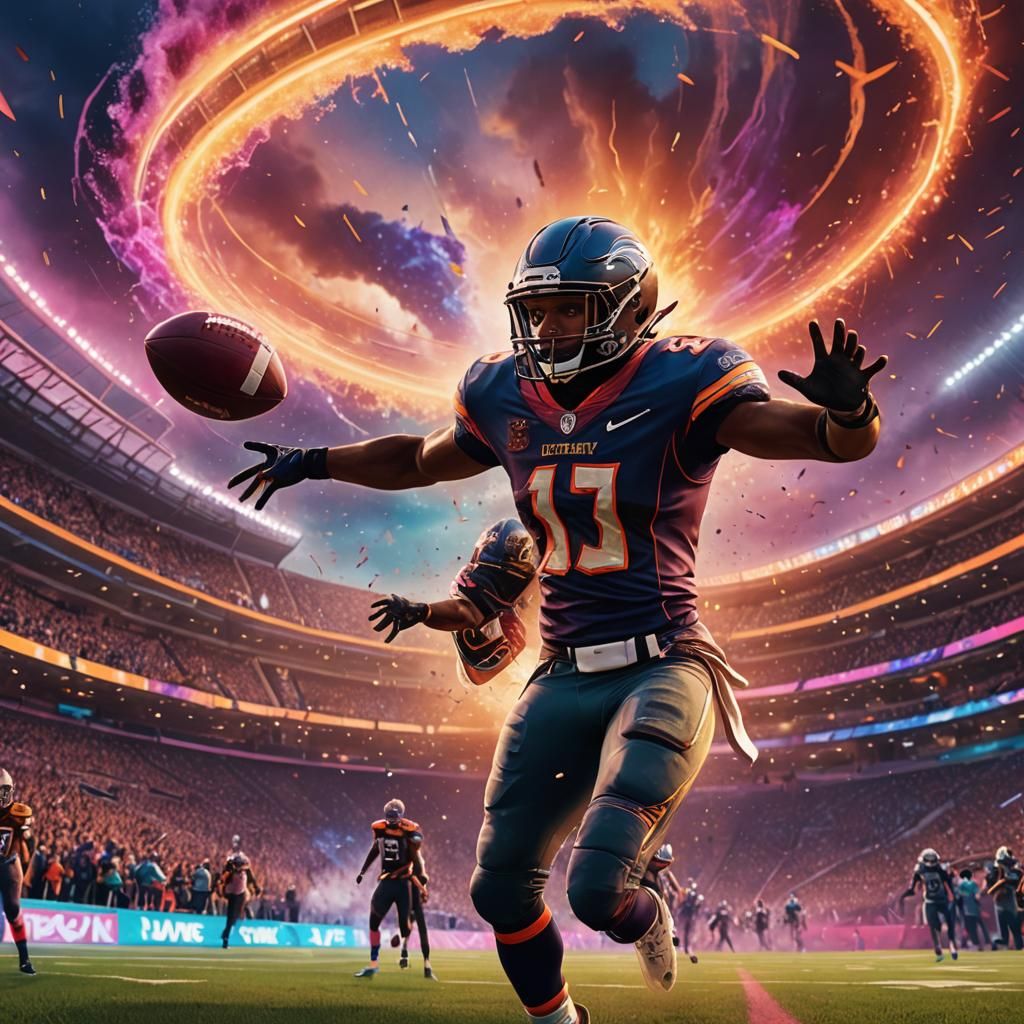 Triumphant Athlete Scores Touchdown in Fantasy Stadium