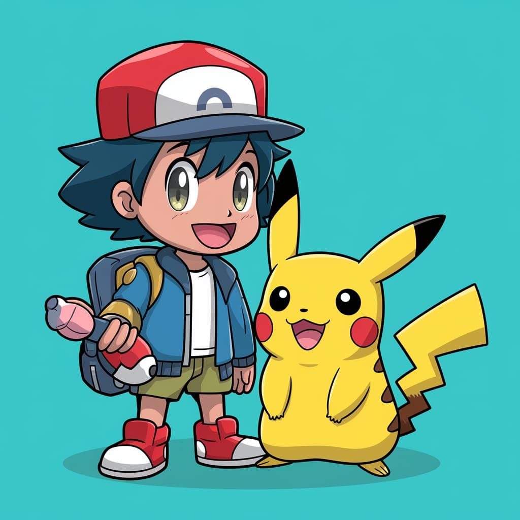 Young Trainer and Pikachu in a Vibrant Fantasy World