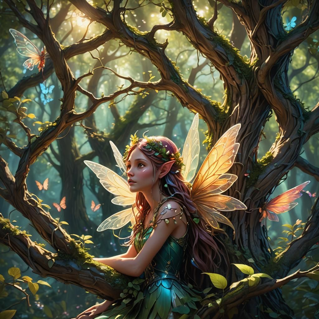 Mischievous Fairy in Enchanted Forest Concept Art
