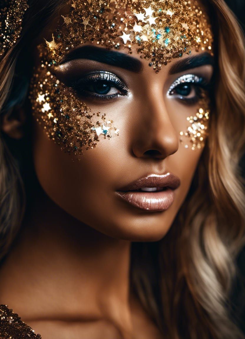 Hyperrealistic Portrait of Woman with Glitter