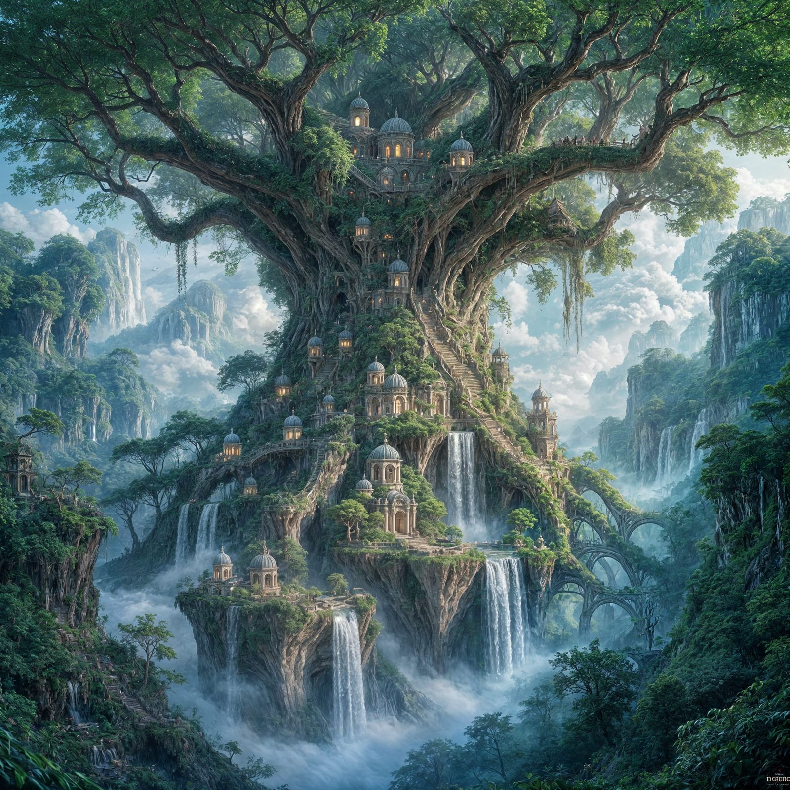 Majestic Tree City in Ethereal Glow