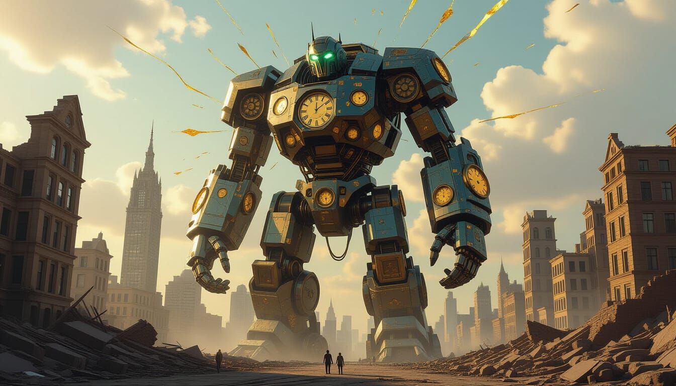 Clockwork Golem in Ruined Temporal City