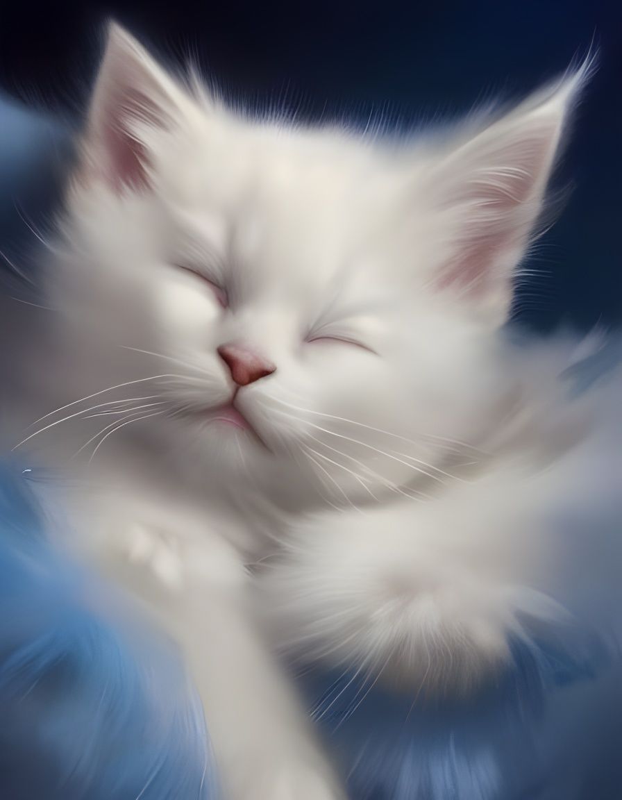 Kitten Napping on Christmas Hat, Digital Art