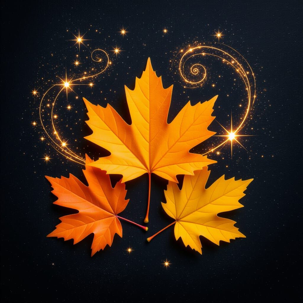 Orange Starlight Fall Leaves with Swirling Energy Particles