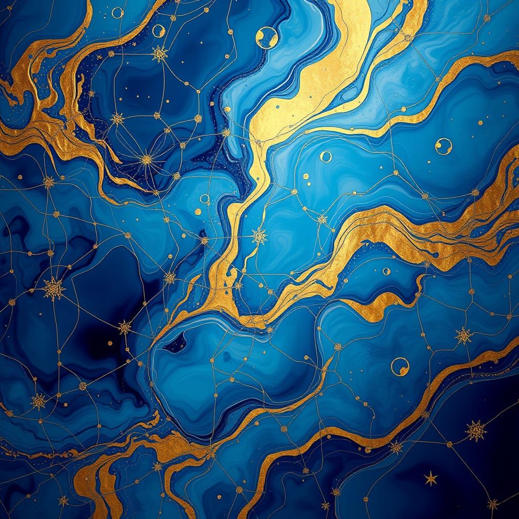 Mesmerizing Abstract Artwork with Gold and Blue Airbrushing