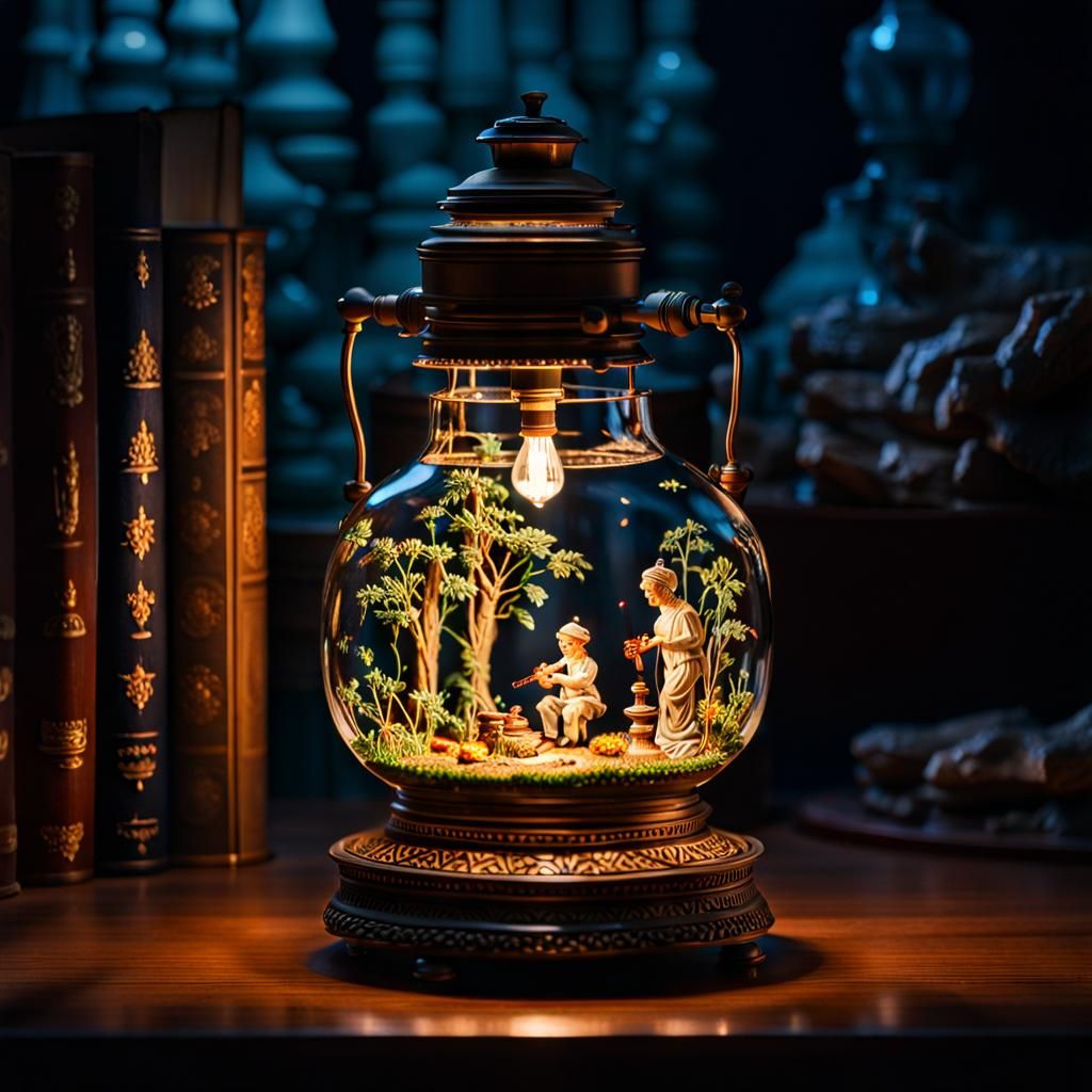 Intricate Glass Kerosene Lamp with Fairy Scene