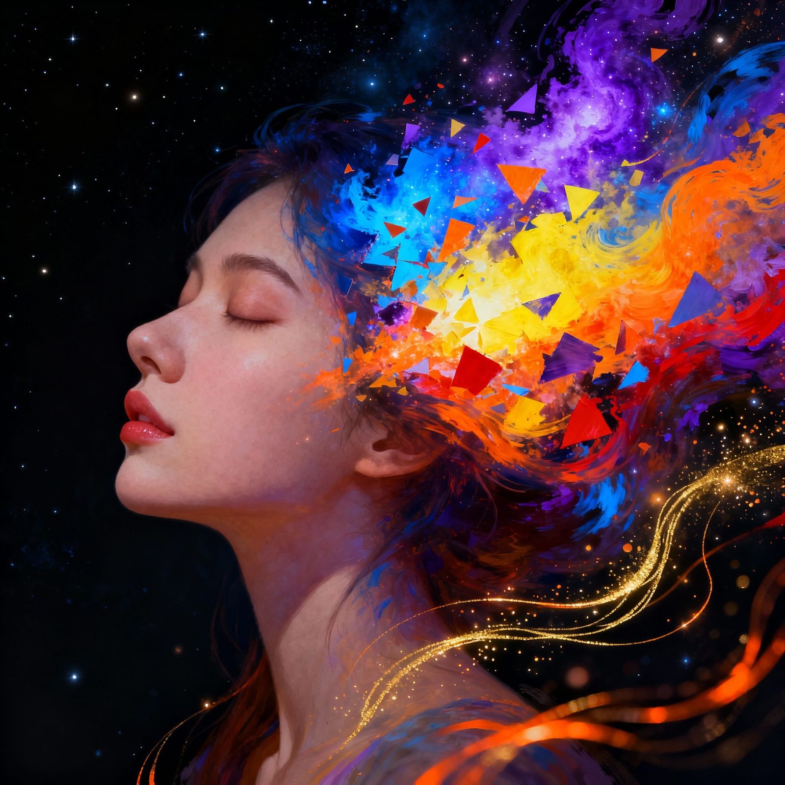 Cosmic Portrait of a Woman in Vibrant Digital Art