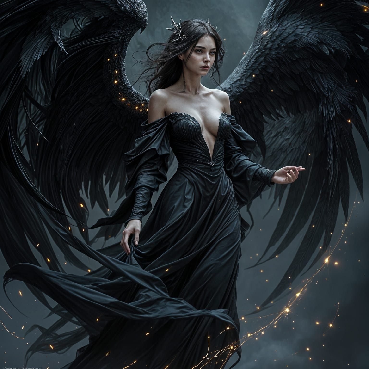 Fallen Angel with Celestial Beauty and Dark Allure