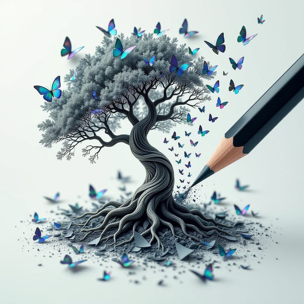 Graphite Pencil Becomes Fantastical Tree in Macro Matte Pain...