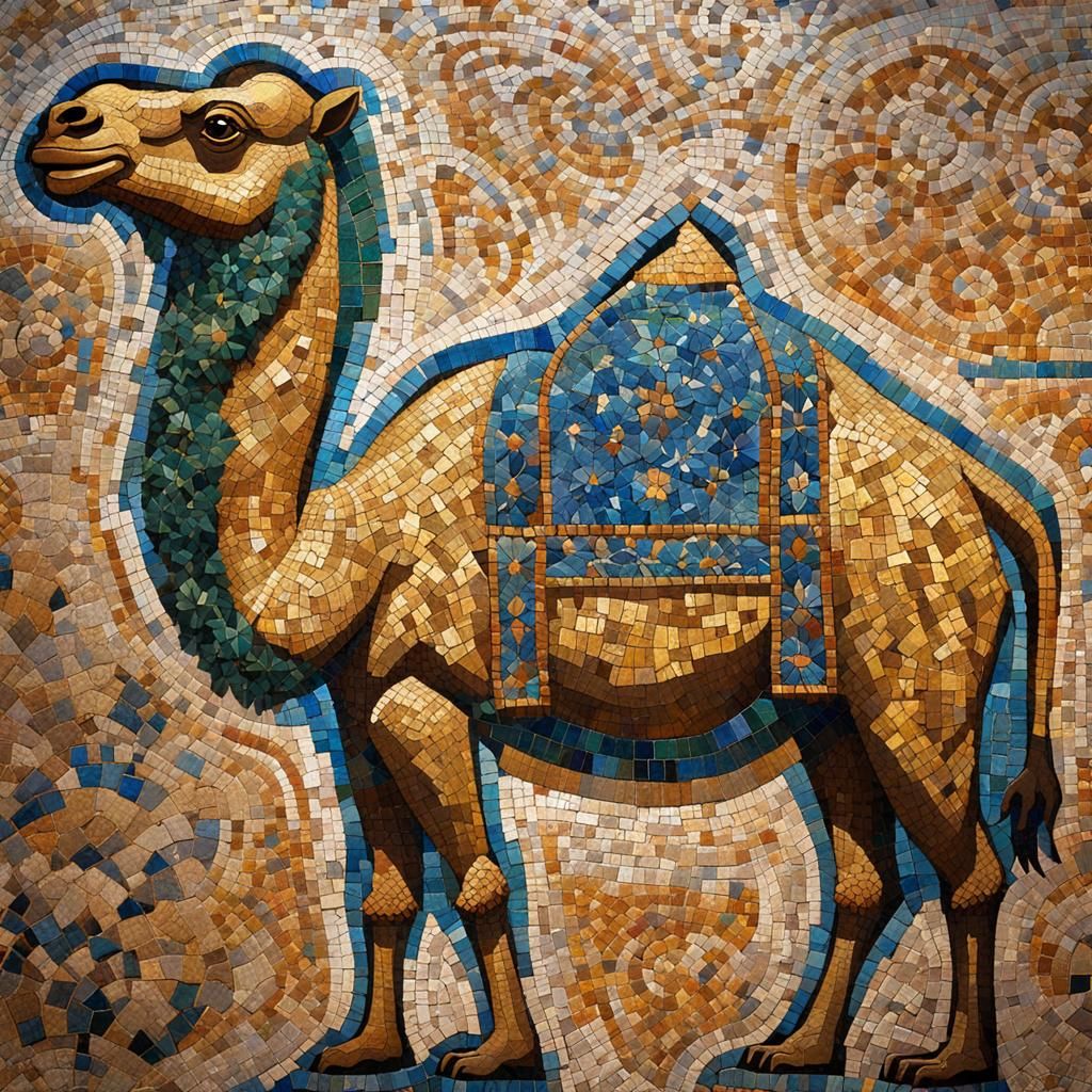 Byzantine Mosaic Art: Grazing Camel Fragment