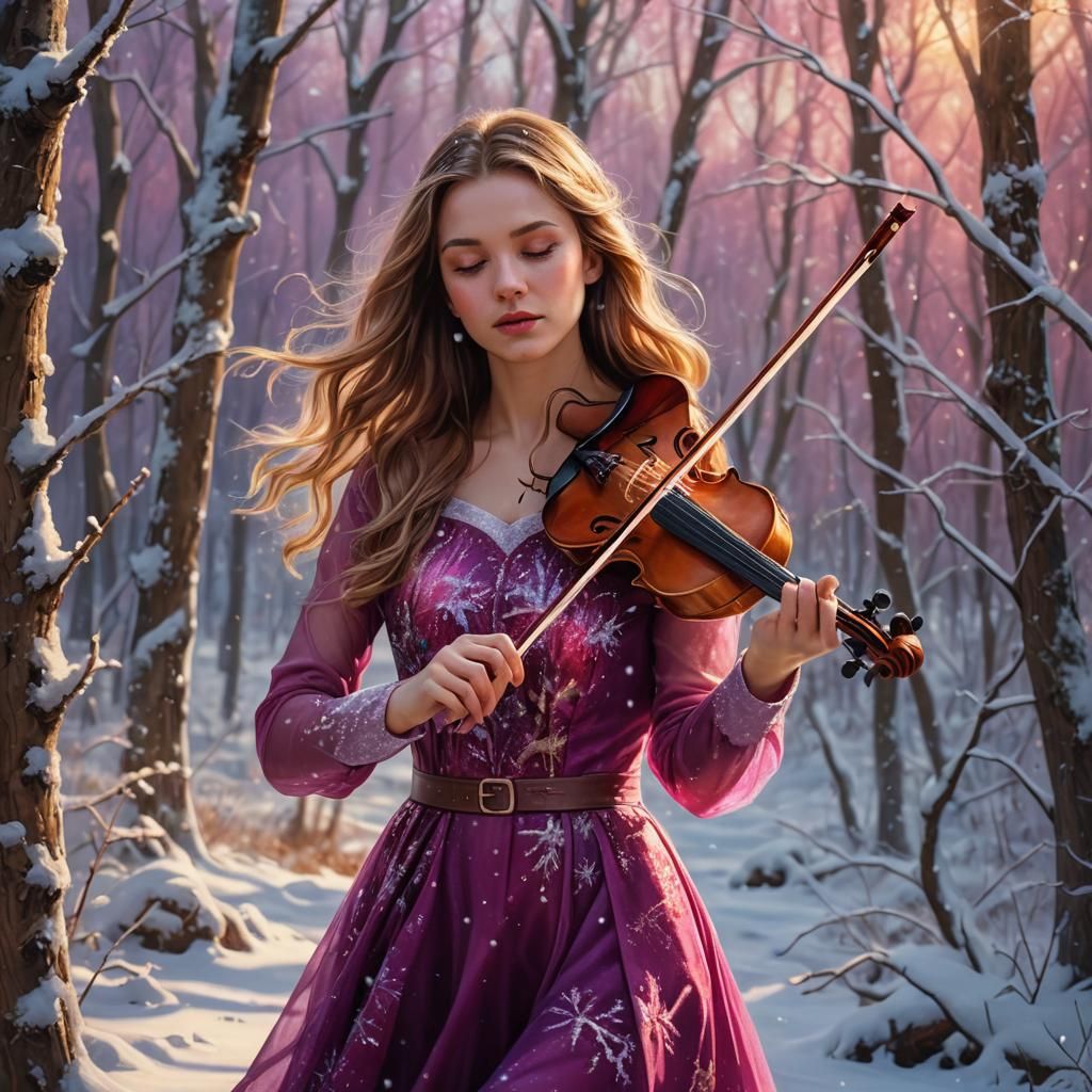 Surreal Winter Concert in a Vibrant Snowy Forest
