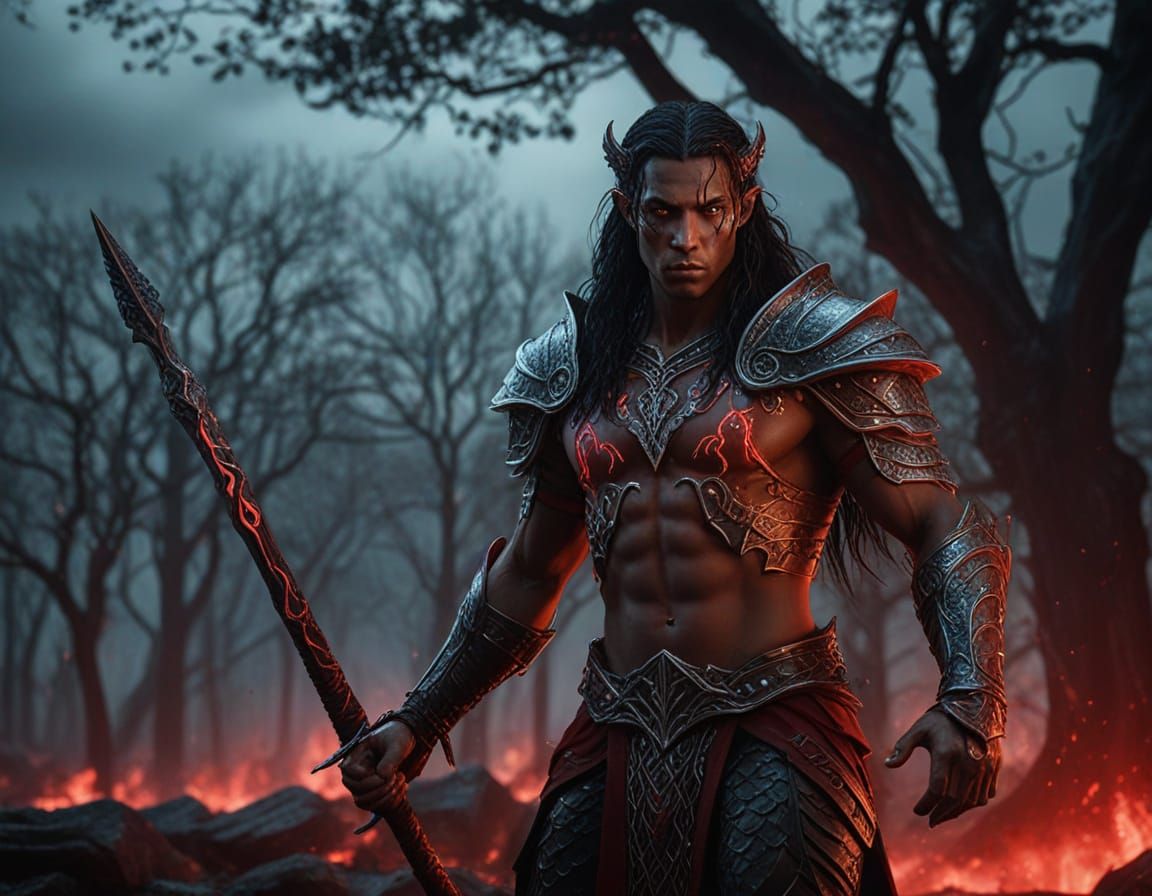 Dark Elf Centaur Warrior in Fantasy Illustration Style