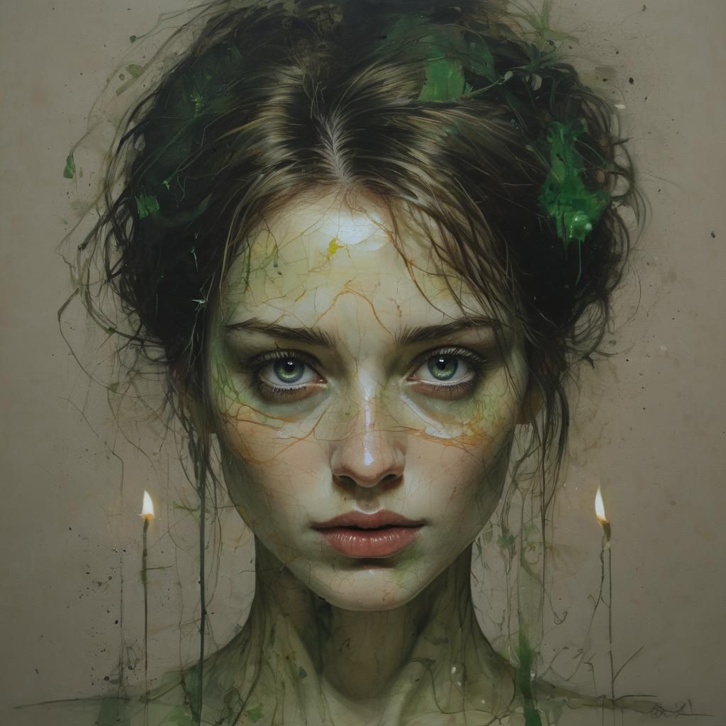 Green Eyed Woman Portrait in Candlelight