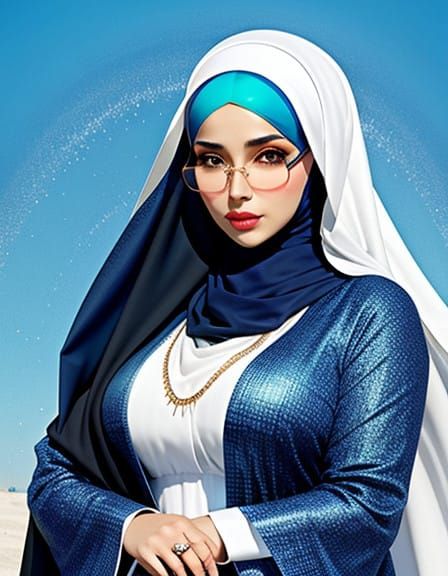 Surrealistic Portrait of a Middle Eastern Woman in a Blue Dr...