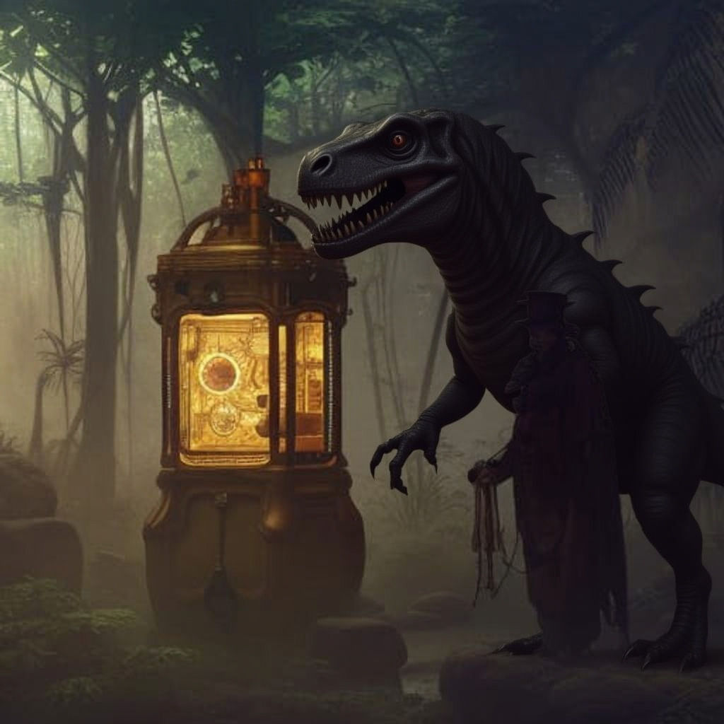 Steampunk Time Machine in Prehistoric Jungle
