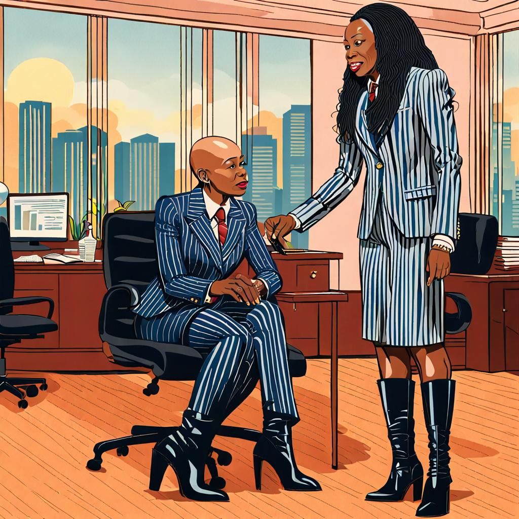 Businesswoman and Crossdresser in Office Setting