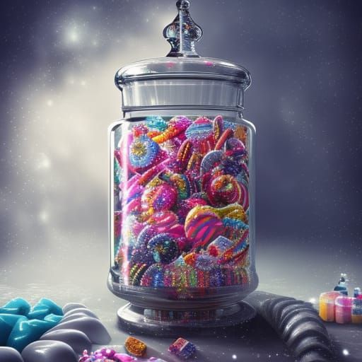 Hyperdetailed Candy in Crystal Jar: Digital Matte Painting