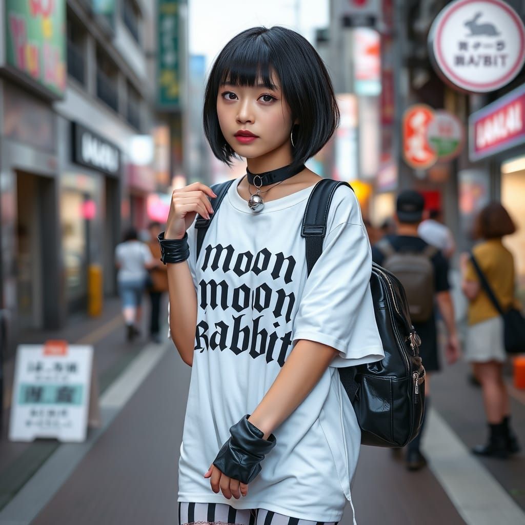Gothic Thai Woman in Harajuku Fashion, Hyperrealistic